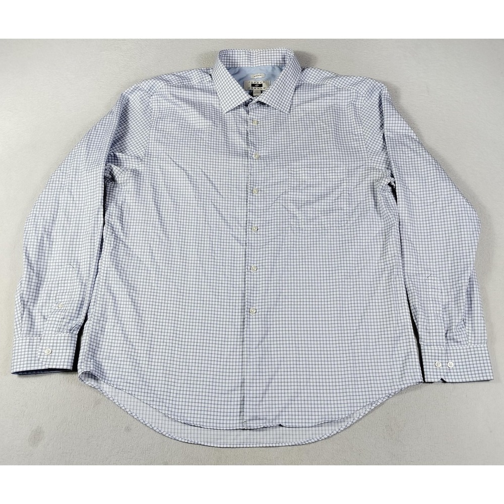 Joseph Abboud Button Up Shirt Mens 2XL Blue Check Non Iron Office Career Casual